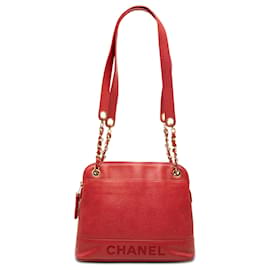 Borsa a Spalla Chanel Red Caviar Logo Chain