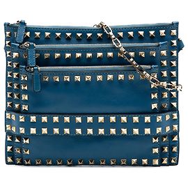 Borsa a tracolla Valentino in pelle blu Rockstud con tripla zip