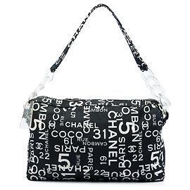 Chanel Black Printed Canvas 31 Rue Cambon Schultertasche