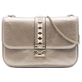 Valentino Gold Medium Metallic Leather Rockstud Glam Lock Crossbody