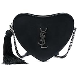 Saint Laurent Crossbody-Tasche aus schwarzem Leder mit Monogramm, Herz und Quaste