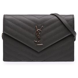 Portafoglio a catena a bustina Saint Laurent Gray Grain De Poudre Chevron Cassandre