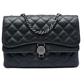 Chanel Black Quilted Lambskin CC Round Clasp Accordion Flap