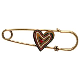 Broche de imperdible en forma de corazón de esmalte dorado Dior