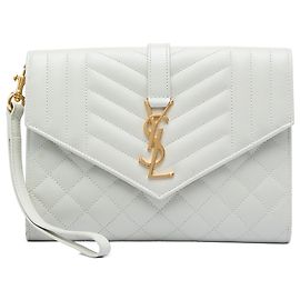 Saint Laurent White Grain De Poudre Triquilt Monogram Envelope Clutch