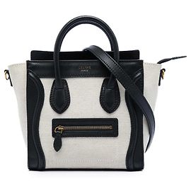 Céline Borsa Tote Luggage in tela bicolore e pelle bianca Celine Nano