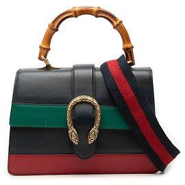 Borsa Dionysus in pelle blu media con manico Bamboo e Web Gucci