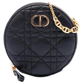Pochette Cannage Round Caro in pelle di vitello nera con catena Dior