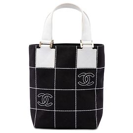 Chanel Black Small CC Chocolate Bar Canvas Tote
