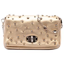 Miu Miu Borsa a tracolla con patta in nappa metallizzato oro e strass