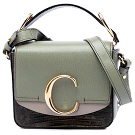 Chloé Borsa C Mini Tricolore in pelle di vitello con stampa coccodrillo verde