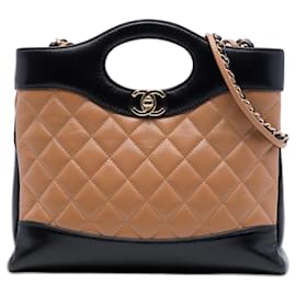 Chanel Borsa Shopping 31 in agnello trapuntato bicolore marrone mini