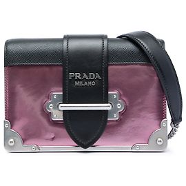 Prada Metallic Vitello Cahier Tasche mit pinkfarbenem Saffiano-Besatz