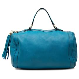 Borsa Boston Soho in pelle di vitello martellata blu media di Gucci