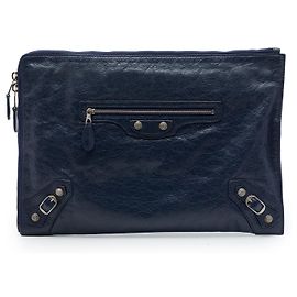 Clutch piatta con zip Balenciaga Blue Lambskin Motocross Giant 12
