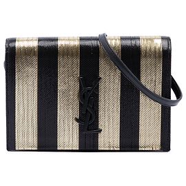 Borsa a tracolla Kate Monogram in tessuto a righe metallizzate oro Saint Laurent