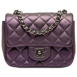 Chanel Mini Square Classic Iridescent Lambskin Single Flap Lila