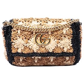 Gucci Beige Small GG Marmont Raffia Crossbody