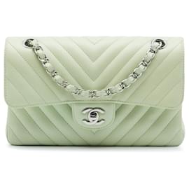 Chanel Green Small Classic Chevron Lambskin Double Flap