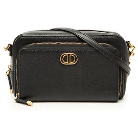 Pochette Caro Double in pelle di vitello granulata nera Dior