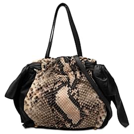 Borsa Prada Black Tessuto con Stampa Pitone e Fiocco