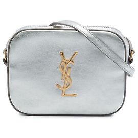 Borsa a tracolla Saint Laurent Classic Monogram in pelle di vitello metallizzata argento Small
