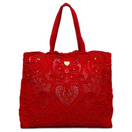 Dolce & Gabbana Red Large Cordonetto Lace Beatrice Shopper Tote