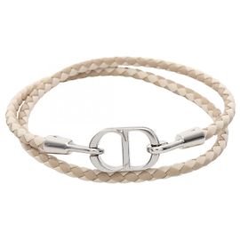 Christian Dior Dior CD Icon Leather Stainless Steel Bracelet