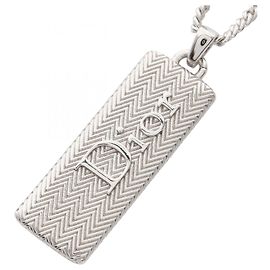 Christian Dior Dior Guilloche Plate Pendant Necklace Stainless Steel Necklace