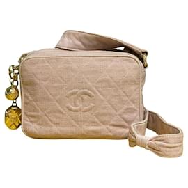 Chanel Borsa a Tracolla Camera in Lino Rosa Cipria
