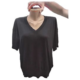 Autre Marque Falconeri Top de punto seda y algodón cuello en V - Negro