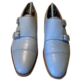 John Lobb William Double Monk Strap in pelle azzurra