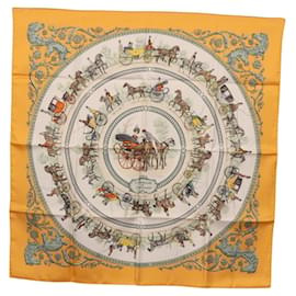 Hermès HERMES Carré 90 Sciarpa "LA PROMENADE DE LONGCHAMPS" Seta Gialla Auth fm5398M