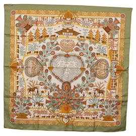 Hermès HERMES Carré 90 Foulard « Decoupages » Seta Lime Green Auth BA14514M