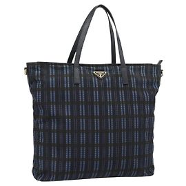 Bolsa Tote PRADA em nylon azul marinho com detalhes dourados Auth 192816A