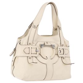 Borsa Salvatore Ferragamo Gancini in pelle bianco oro autentica BA14402