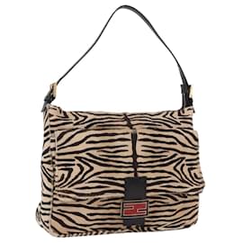 FENDI Zebra Pattern Mamma Baguette Bag Harako leather Beige Gold Auth am12114SAM