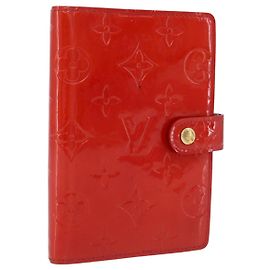 LOUIS VUITTON Monogram Vernis Agenda PM Planner Cover Red R21016 Auth BA14403