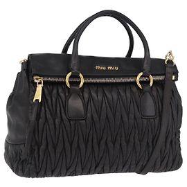 Borsa a mano Miu Miu Matelasse in pelle 2way Nero Oro Auth am12113V