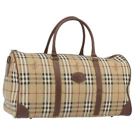 Borsa Boston Burberrys Nova Check PVC Beige Oro Auth 188601