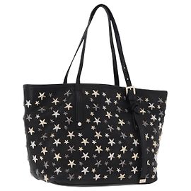 Borsa Jimmy Choo in pelle nera con dettagli in tono oro Auth 192887A