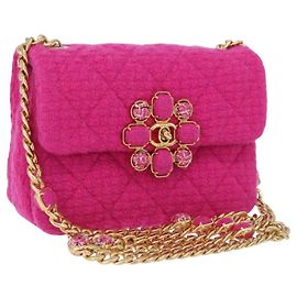 CHANEL Mini Matelasse 18 Chain Shoulder Bag tweed Pink Gold CC Auth 192078SM