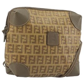 Borsa a Spalla FENDI Zucchino in Tela Cerata Beige Auth gh2169