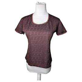 Vintage Fendi FF Monogram Jersey T-Shirt Bordeaux M