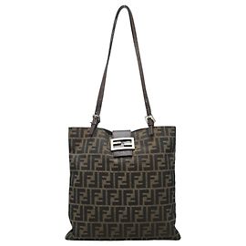 Fendi Zucca Tote Bag Braun Leder und Canvas