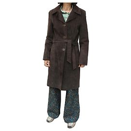 Autre Marque Cappotto lungo in pelle scamosciata marrone