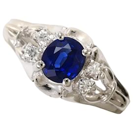 Anello a fascia in platino con zaffiro e diamante - Autre Marque