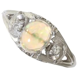 Platin-Ring mit Diamant und Opal - Autre Marque