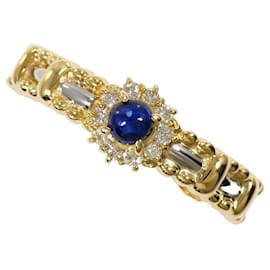Autre Marque 18K Gelbgold- und Platinring mit Saphir und Diamant