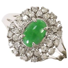 Autre Marque Platinring mit Jade und Diamant